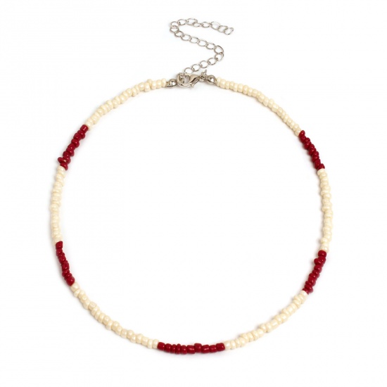 Picture of Glass Boho Chic Bohemia Beaded Choker Necklace Red 35cm(13 6/8") long, 1 Piece