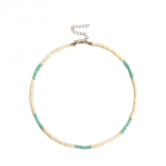 Picture of Glass Boho Chic Bohemia Beaded Choker Necklace Mint Green 35cm(13 6/8") long, 1 Piece