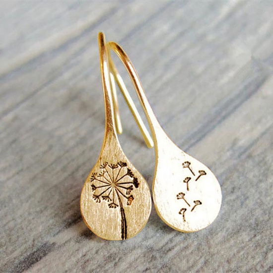 Picture of Earrings Gold Plated Drop Dandelion 33mm x 14mm, 1 Pair
