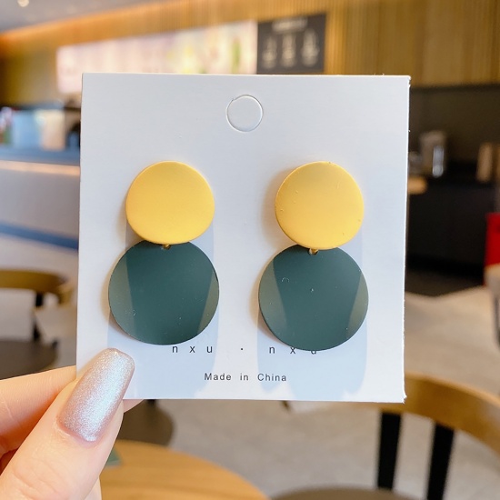 Picture of Earrings Green & Yellow Round 35mm x 15mm, 1 Pair