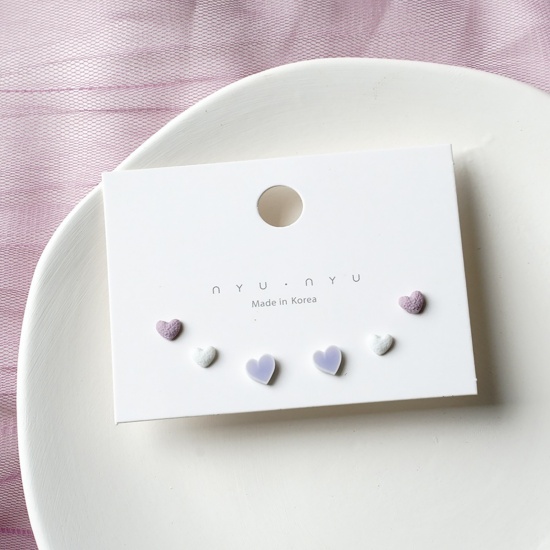 Picture of Stainless Steel & Ceramic Ear Post Stud Earrings Mixed Color Heart 9mm, 1 Set ( 6 PCs/Set)