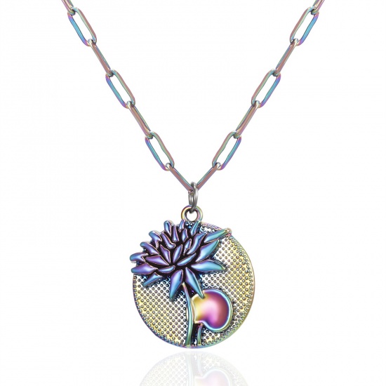 Picture of Birth Month Flower Necklace Multicolor Lotus Flower July 46cm(18 1/8") long, 1 Piece