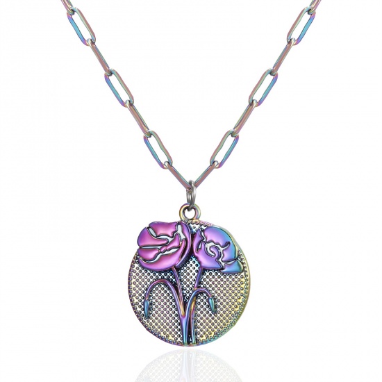 Picture of Birth Month Flower Necklace Multicolor Poppy August 46cm(18 1/8") long, 1 Piece
