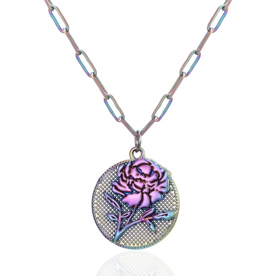 Picture of Birth Month Flower Necklace Multicolor Peony Flower September 46cm(18 1/8") long, 1 Piece