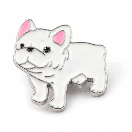 Picture of Pin Brooches Bulldog Animal White Enamel 24mm x 23mm, 1 Piece