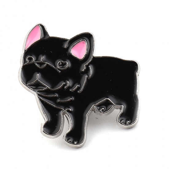 Picture of Pin Brooches Bulldog Animal Black Enamel 24mm x 23mm, 1 Piece