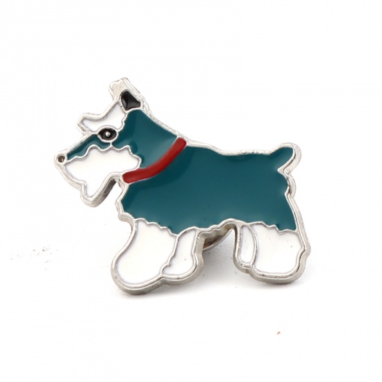 Picture of Pin Brooches Schnauzer Animal Green Blue Enamel 23mm x 21mm, 1 Piece