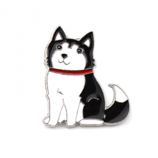Picture of Pin Brooches Husky Animal Black Enamel 28mm x 24mm, 1 Piece