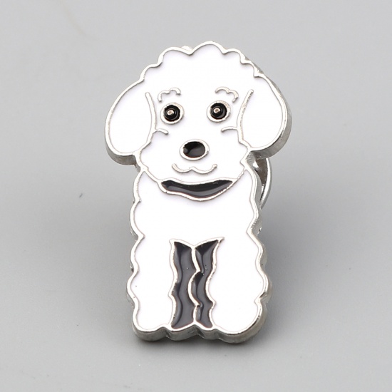 Picture of Pin Brooches Poodle Animal White Enamel 27mm x 16mm, 1 Piece