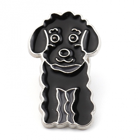 Picture of Pin Brooches Poodle Animal Black Enamel 27mm x 16mm, 1 Piece