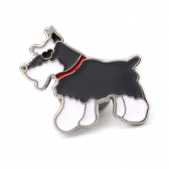 Picture of Pin Brooches Schnauzer Animal Gray Enamel 23mm x 21mm, 1 Piece