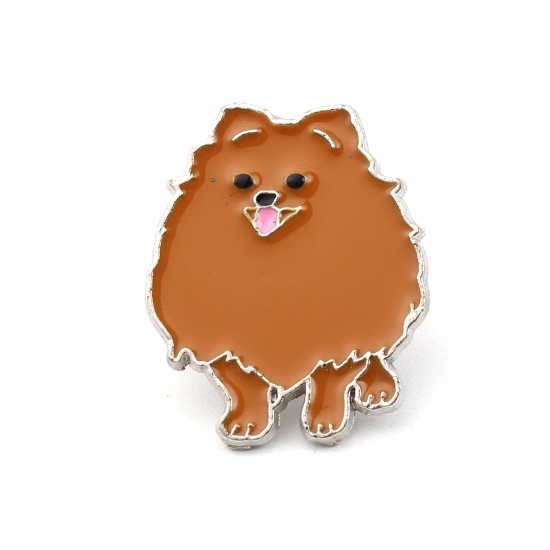 Picture of Pin Brooches Pomeranian Brown Enamel 25mm x 20mm, 1 Piece