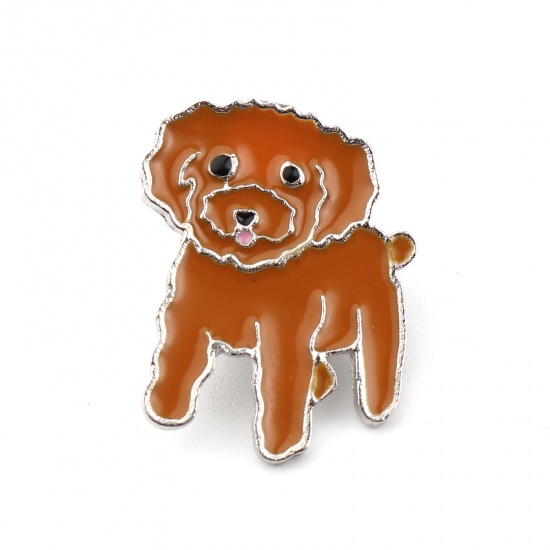 Picture of Pin Brooches Dog Animal Brown Enamel 25mm x 19mm, 1 Piece