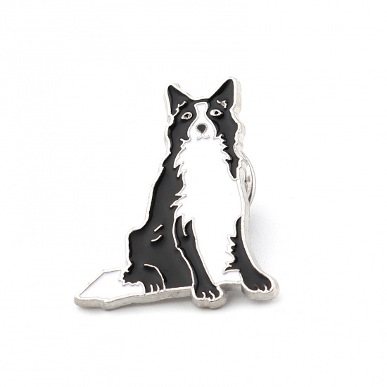 Picture of Pin Brooches Border Collie Black & White Enamel 28mm x 24mm, 1 Piece