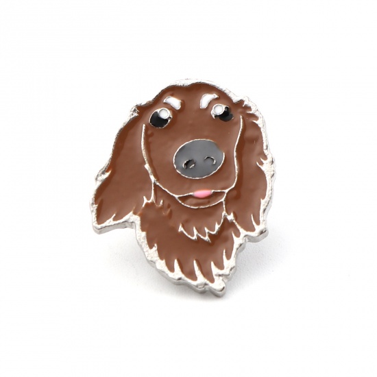 Picture of Pin Brooches Cocker Spaniel Animal Dark Brown Enamel 23mm x 19mm, 1 Piece