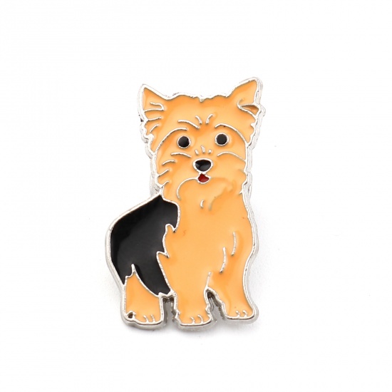 Picture of Pin Brooches Yorkie Animal Orange Enamel 27mm x 17mm, 1 Piece