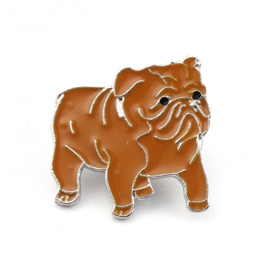 Picture of Pin Brooches Shar Pei Brown Enamel 25mm x 24mm, 1 Piece