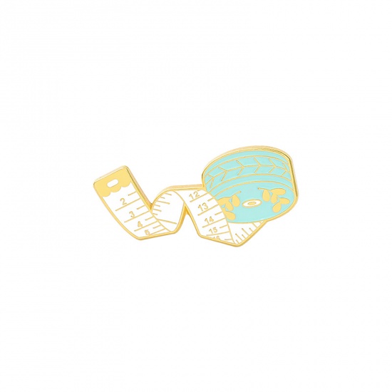 Picture of Pin Brooches Tape Measures Cyan Enamel 31mm x 13mm, 1 Piece