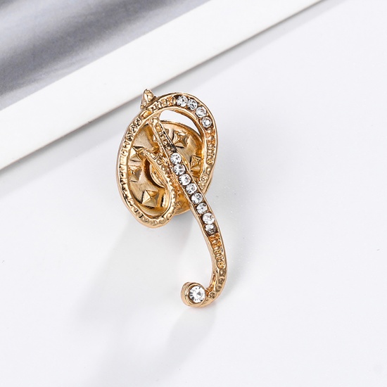 Picture of Pin Brooches Capital Alphabet/ Letter Message " P " Gold Plated Clear Rhinestone 27mm x 15mm, 1 Piece