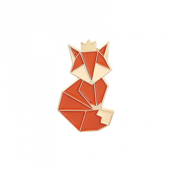 Bild von Origami Brosche Fuchs Orange Emaille 31mm x 18mm, 1 Stück