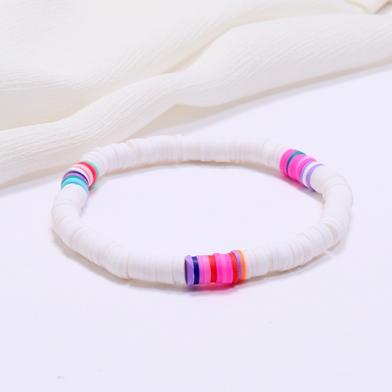 Picture of Polymer Clay Boho Chic Bohemia Dainty Bracelets Delicate Bracelets Beaded Bracelets White Round 18cm(7 1/8") long, 1 Piece