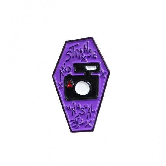 Picture of Pin Brooches Halloween Coffin Purple Enamel 29mm x 17mm, 1 Piece