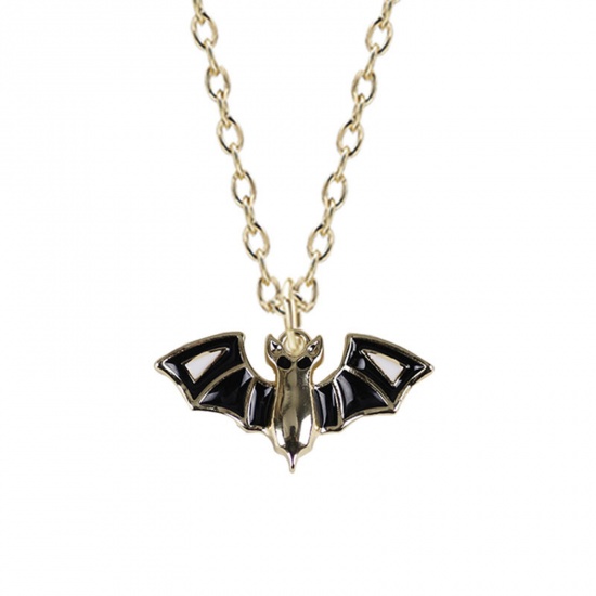 ネックレス 金メッキ 黒 ハロウィンコウモリ エナメル 45cm 1 本 の画像