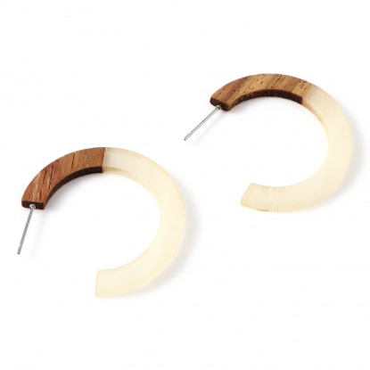 Picture of Wood Hoop Earrings Creamy-White C Shape 3.5cm x 2.8cm, 2 PCs