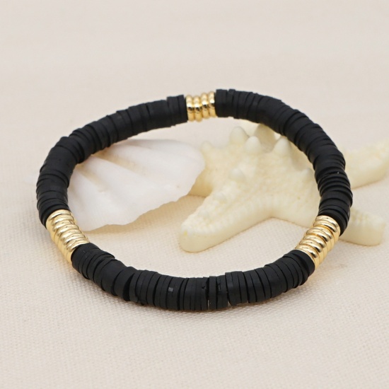 Imagen de Arcilla Bohemia Dainty Bracelets Delicate Bracelets Beaded Bracelet Negro 16.5cm longitud, 1 Unidad