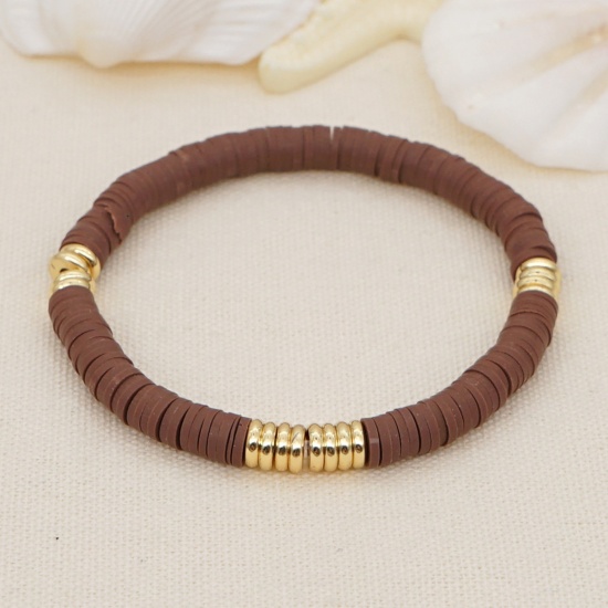 Imagen de Arcilla Bohemia Dainty Bracelets Delicate Bracelets Beaded Bracelet Marrón 16.5cm longitud, 1 Unidad
