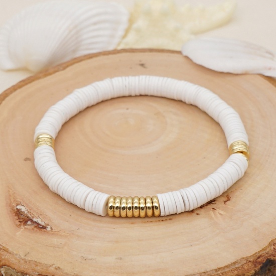 Imagen de Arcilla Bohemia Dainty Bracelets Delicate Bracelets Beaded Bracelet Blanco 16.5cm longitud, 1 Unidad