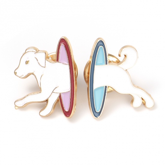Picture of Zinc Based Alloy Pin Brooches Dog Animal Multicolor Enamel 23mm x 20mm 23mm x 18mm, 1 Pair