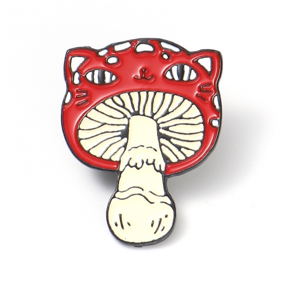 Picture of Zinc Based Alloy Pin Brooches Mushroom Red Enamel 34mm x 26mm, 1 Piece