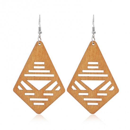 Picture of Wood Earrings Coffee Rhombus 1 Pair