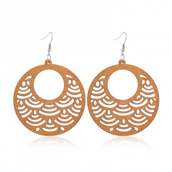 Picture of Wood Earrings Coffee Round 1 Pair