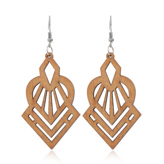Picture of Wood Earrings Coffee Geometric Heart 1 Pair