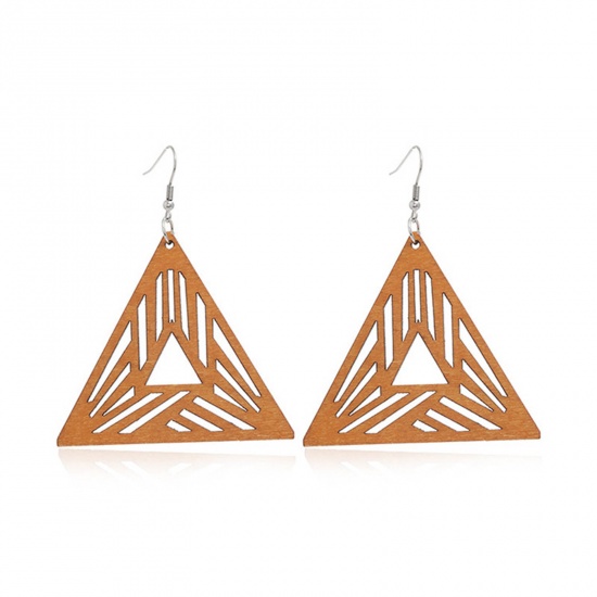 Picture of Wood Earrings Coffee Triangle 1 Pair