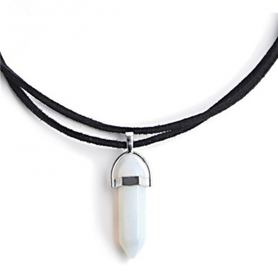 Picture of Stone Necklace Milk White Polygon 45cm(17 6/8") long, 1 Piece