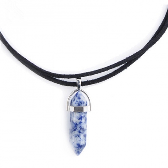 Picture of Stone Necklace White & Blue Polygon 45cm(17 6/8") long, 1 Piece