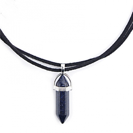 Picture of Stone Necklace Navy Blue Polygon 45cm(17 6/8") long, 1 Piece