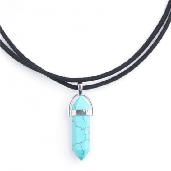 Picture of Stone Necklace Cyan Polygon 45cm(17 6/8") long, 1 Piece