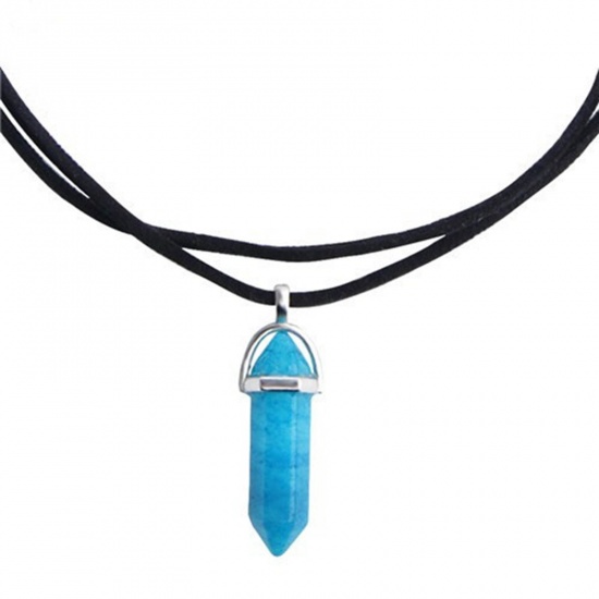 Picture of Stone Necklace Blue Polygon 45cm(17 6/8") long, 1 Piece