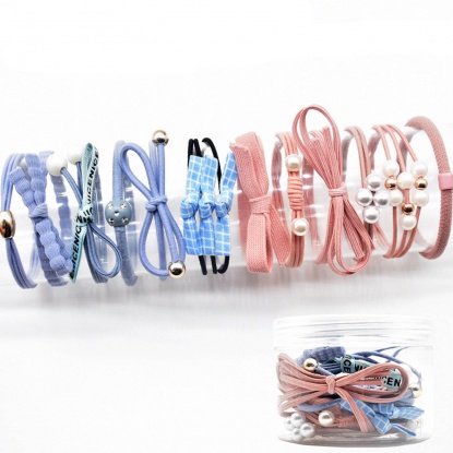 Picture of Fabric Hair Ties Band Blue & Pink Bowknot 3.8cm Dia., 1 Box ( 12PCs/Box)