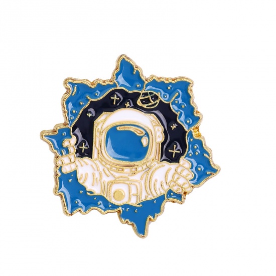 Immagine di Lega di Zinco Spilla Astronauta Oro Placcato 3cm x 3cm, 1 Pz