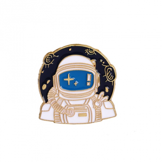 Immagine di Lega di Zinco Spilla Astronauta Oro Placcato 3cm x 3cm, 1 Pz