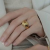 Picture of Stainless Steel Unadjustable Rings Gold Plated Heart 16.5mm(US Size 6), 1 Piece
