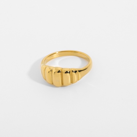 Bild von Umweltfreundlich Einfach und lässig Ins Stil 18K Gold plattiert 304 Edelstahl Uneinstellbar Ring Streifen Ring Für Frauen 18.1mm（US Größe:8), 1 Stück