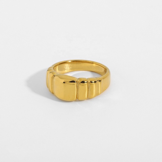 Bild von Umweltfreundlich Einfach und lässig Ins Stil 18K Gold plattiert 304 Edelstahl Uneinstellbar Ring Streifen Ring Für Frauen 18.1mm（US Größe:8), 1 Stück