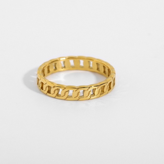 Bild von Umweltfreundlich Einfach und lässig Ins Stil 18K Gold plattiert 304 Edelstahl Uneinstellbar Ring Geometrisch Ring Für Frauen 16.5mm（US Größe:6), 1 Stück