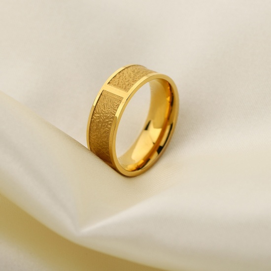 Bild von Umweltfreundlich Einfach und lässig Ins Stil 18K Gold plattiert 304 Edelstahl Uneinstellbar Ring Geschnitzte Muster Ring Für Frauen 17.3mm（US Größe:7), 1 Stück